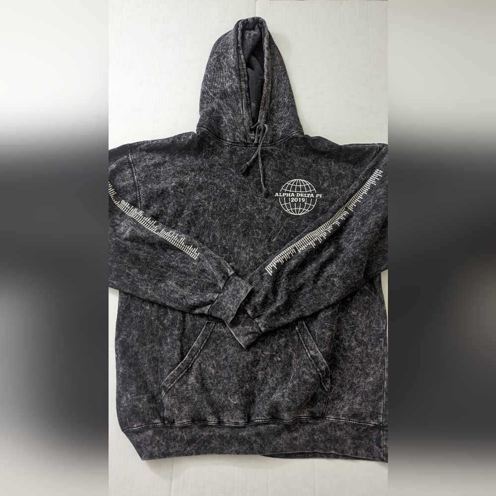 Alpha Delta Pi black acid wash sorority hoodie sweatshirt size Large